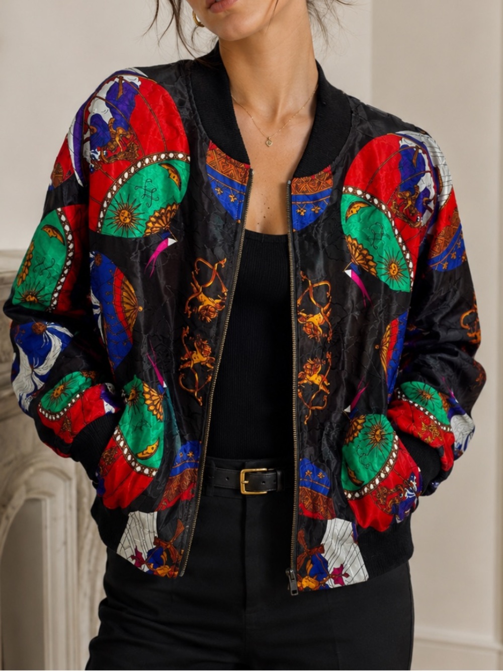 Vintage 80's Colorful Bomber Jacket Balloons Print Large